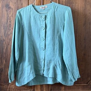 Flax Aqua Button-Up Top